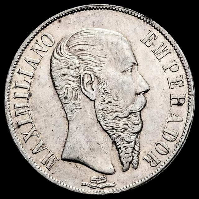 Imagen orientativa: 1 peso 1866, Maximiliano I, ceca de San Luis Potosí (Pi)