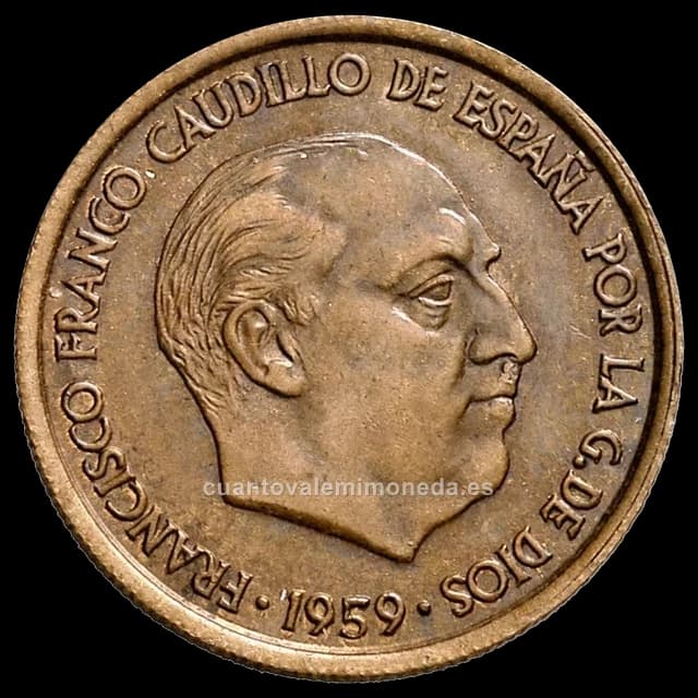 Imagen orientativa: 10 céntimos 1959, pruebas en cobre y en plata (no en aluminio)