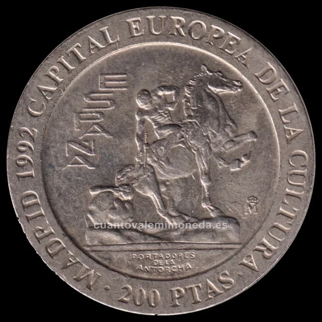 Imagen orientativa: 200 pesetas 1992, Madrid capital cultural (Portadores de la antorcha)