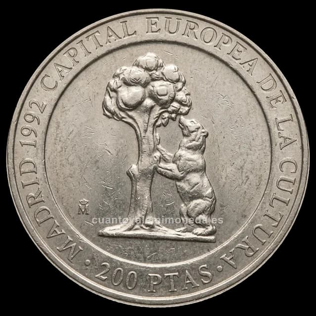 Imagen orientativa: 200 pesetas 1992, Madrid capital cultural (Oso y madroño)