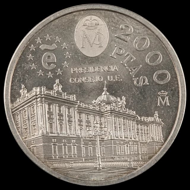 Imagen orientativa: 2000 pesetas 1995, Presidencia del Consejo de la UE (plata)