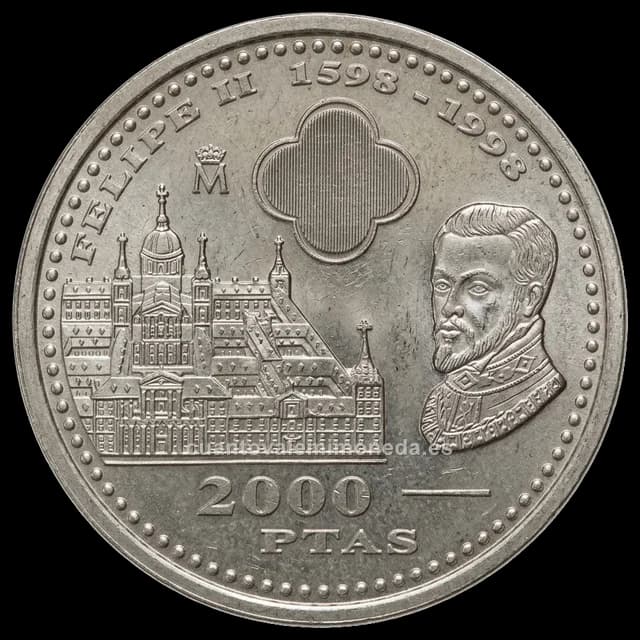 Imagen orientativa: 2000 pesetas 1998, Felipe II (plata)