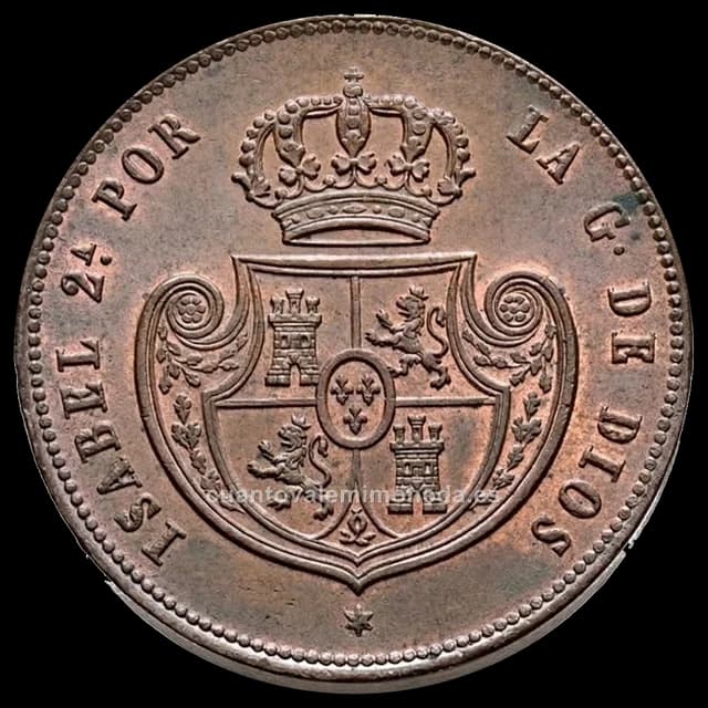 Imagen orientativa: 1/2 real (5 décimas) de cobre de Isabel II (1848-1850)
