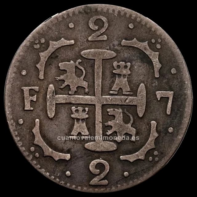 Imagen orientativa: 2 reales de Caracas, Fernando VII (1818-1821)