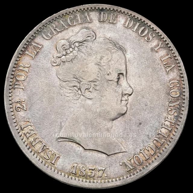 Imagen orientativa: 20 reales (duro) de Isabel II, primer sistema (1834-1849)