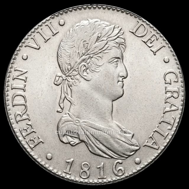 Imagen orientativa: 8 reales de Fernando VII, cecas peninsulares (Madrid, Sevilla, Cádiz; 1809-1821)